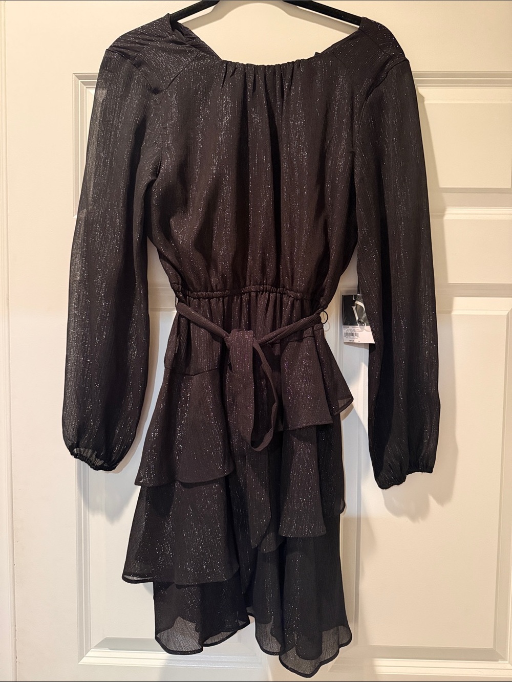 Simply Vera Vera Wang Black Metallic Tiered Long-Sleeve Dress